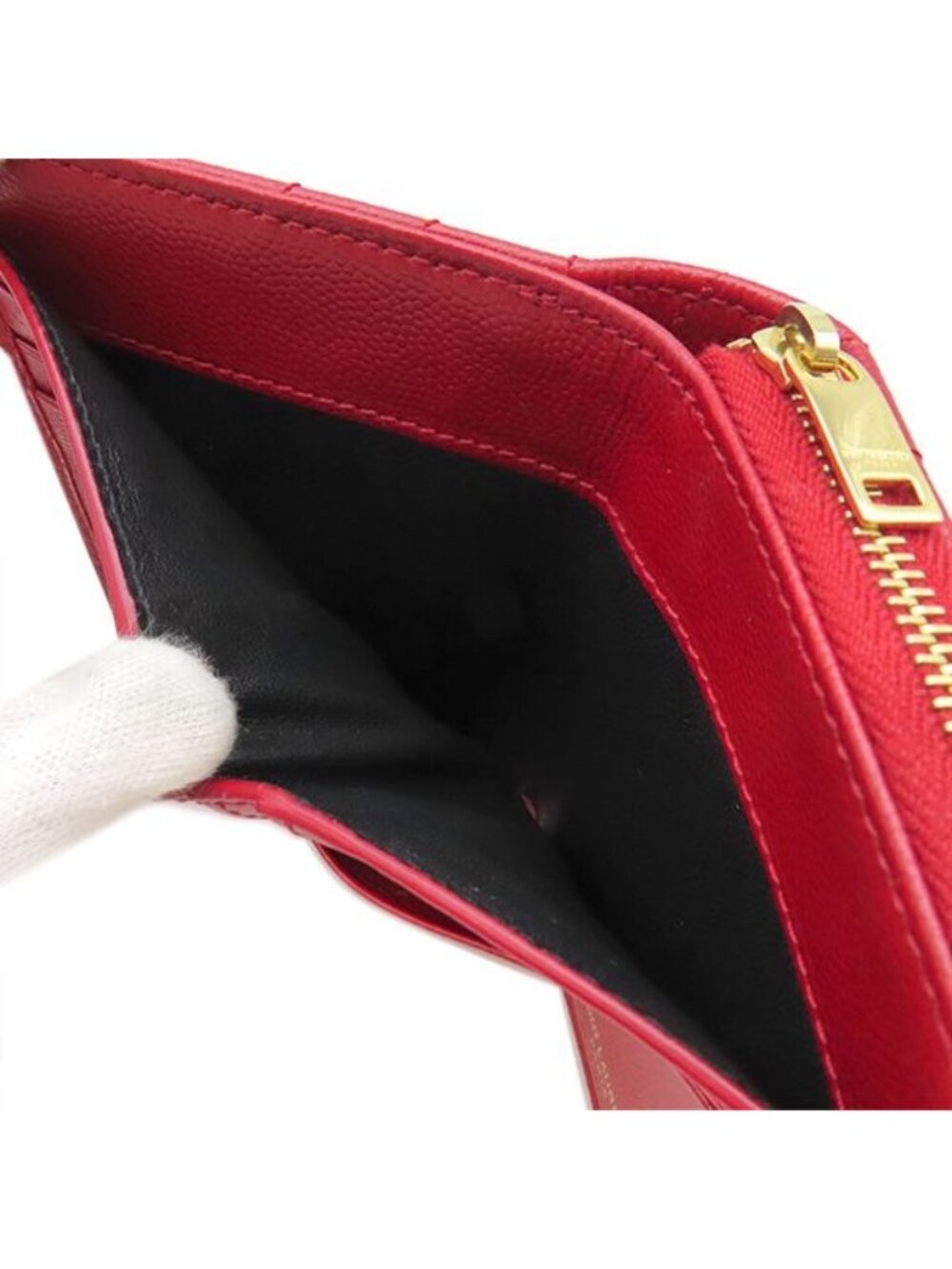 Saint Laurent Bifold Wallet Cassandra Stitch Compact Zip Leather Red Gold - Picture 9 of 13